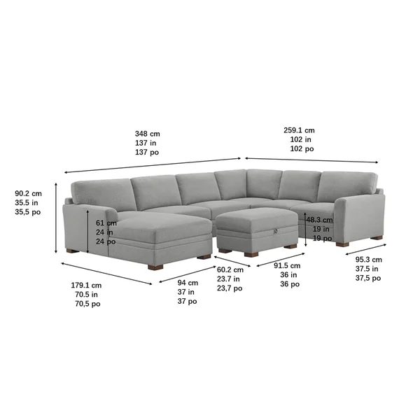 Thomasville Langdon Fabric Sectional with Chaise and Storage Ottoman, Gray