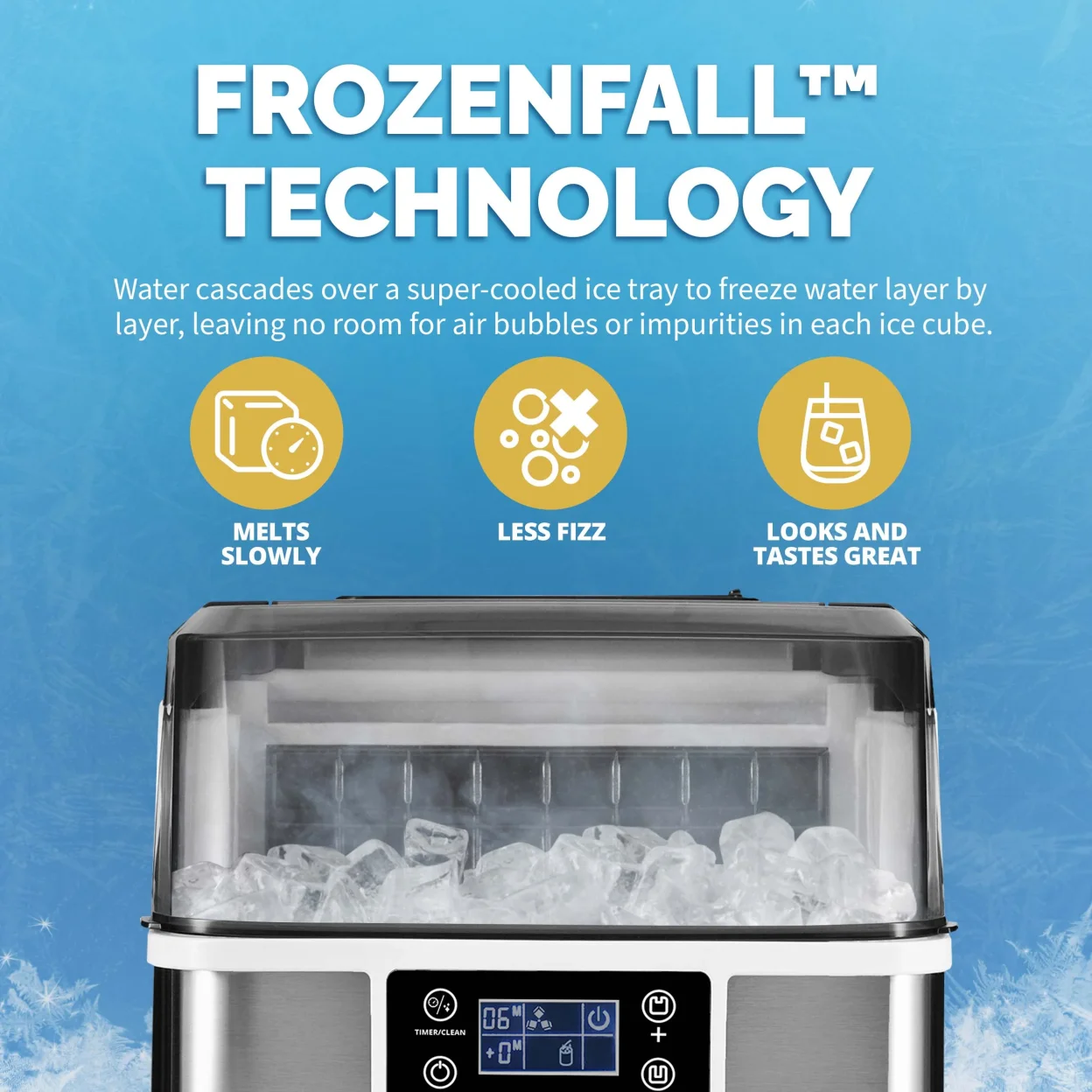Newair Countertop Clear Ice Maker, 45 lbs. of Ice a Day with FrozenFallTM Technology, Custom Ice Thickness Settings, 1-Gallon Water Bottle Dispenser, 24-Hour Timer, Automatic Self-Cleaning Function, BPA-Free Parts and Oversized Ice Viewing Window
