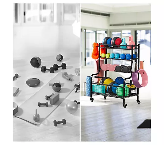 LUGO Heavy-Duty Dumbbell Storage Rack with Wheels and Hooks