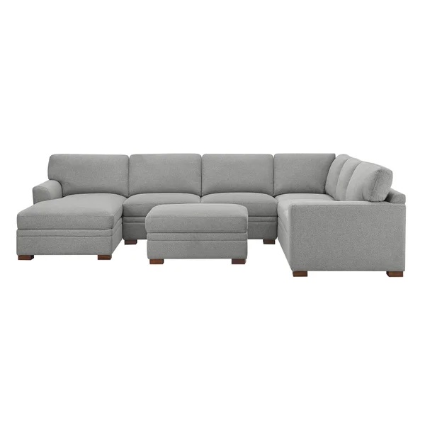 Thomasville Langdon Fabric Sectional with Chaise and Storage Ottoman, Gray