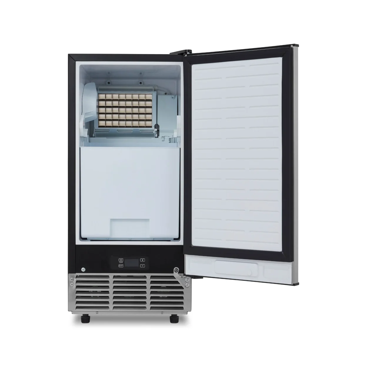 Newair 15” Undercounter 80lb lbs. Daily Clear Ice Cube Maker Machine, Built-in or Freestanding Design, 40 Cubes ready in 15-30 Mins, Fingerprint Resistant Door, Self-Cleaning Function, LED Controls, 24 Hr. Timer, Scoop Included, Ice Thickness Control