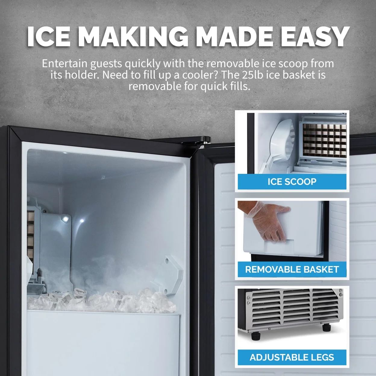 Newair 15” Undercounter 80lb lbs. Daily Clear Ice Cube Maker Machine, Built-in or Freestanding Design, 40 Cubes ready in 15-30 Mins, Fingerprint Resistant Door, Self-Cleaning Function, LED Controls, 24 Hr. Timer, Scoop Included, Ice Thickness Control