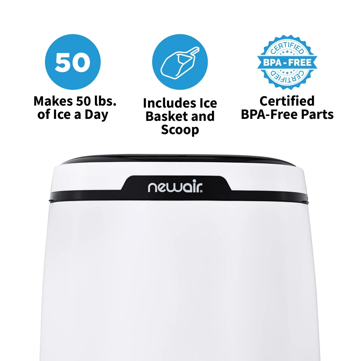 Newair Countertop Ice Maker, 50 lbs. of Ice a Day, One Button Operation and Easy to Clean BPA-Free Parts