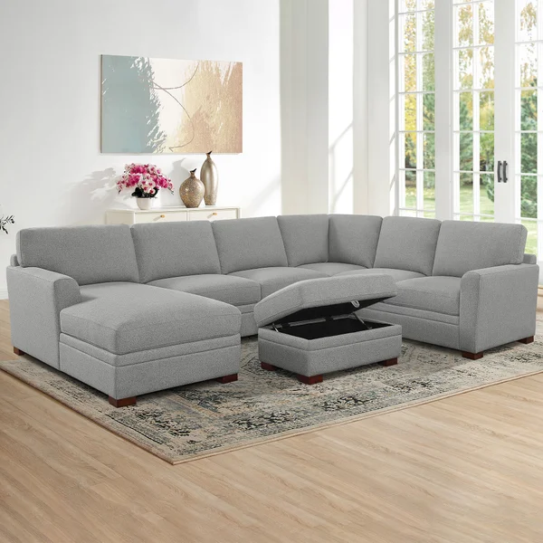 Thomasville Langdon Fabric Sectional with Chaise and Storage Ottoman, Gray
