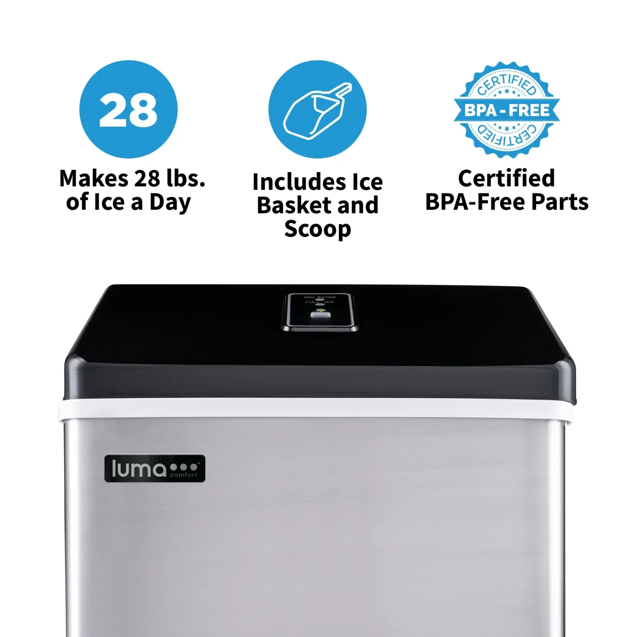 Luma Comfort Countertop Clear Ice Maker, 28 lbs. of Ice a Day with Easy to Clean BPA-Free Parts