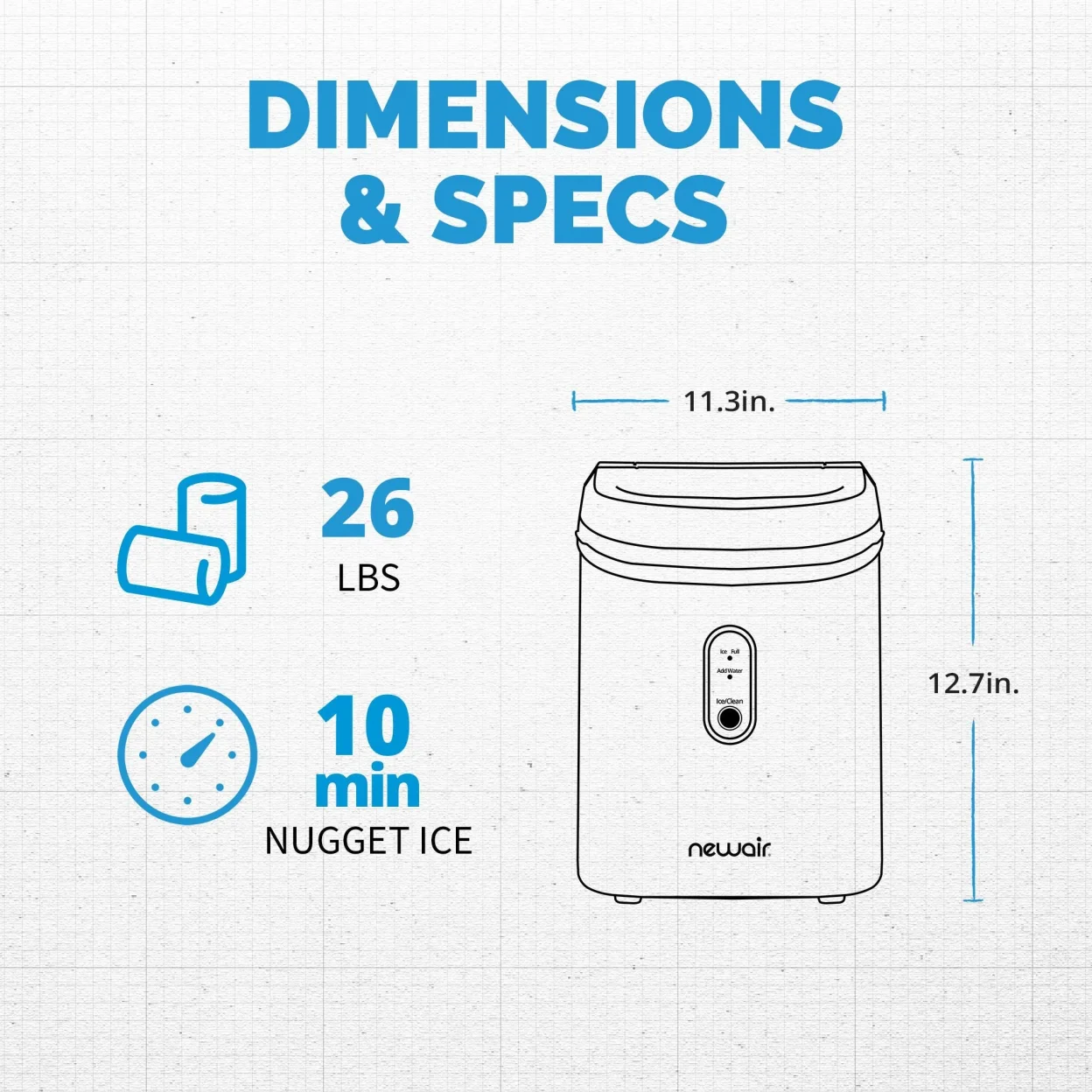 Newair 26 lbs. Countertop Nugget Ice Maker, Large Ice Viewing Window, Self-Cleaning Button and Easy-Pour Waterspout, Perfect for Cocktails, Smoothies, Soda and More