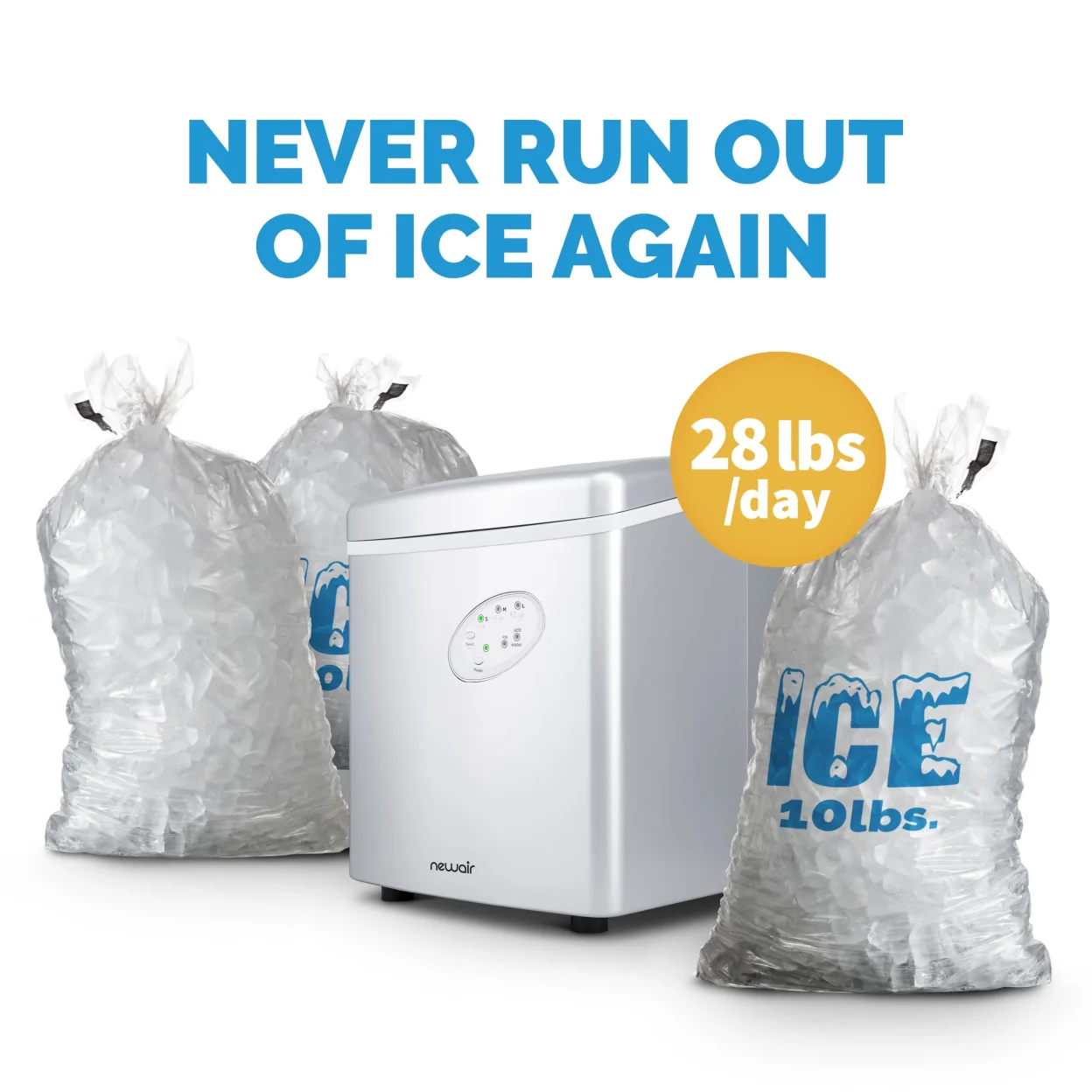 Newair Countertop Ice Maker, 28 lbs. of Ice a Day, 3 Ice Sizes, BPA-Free Parts