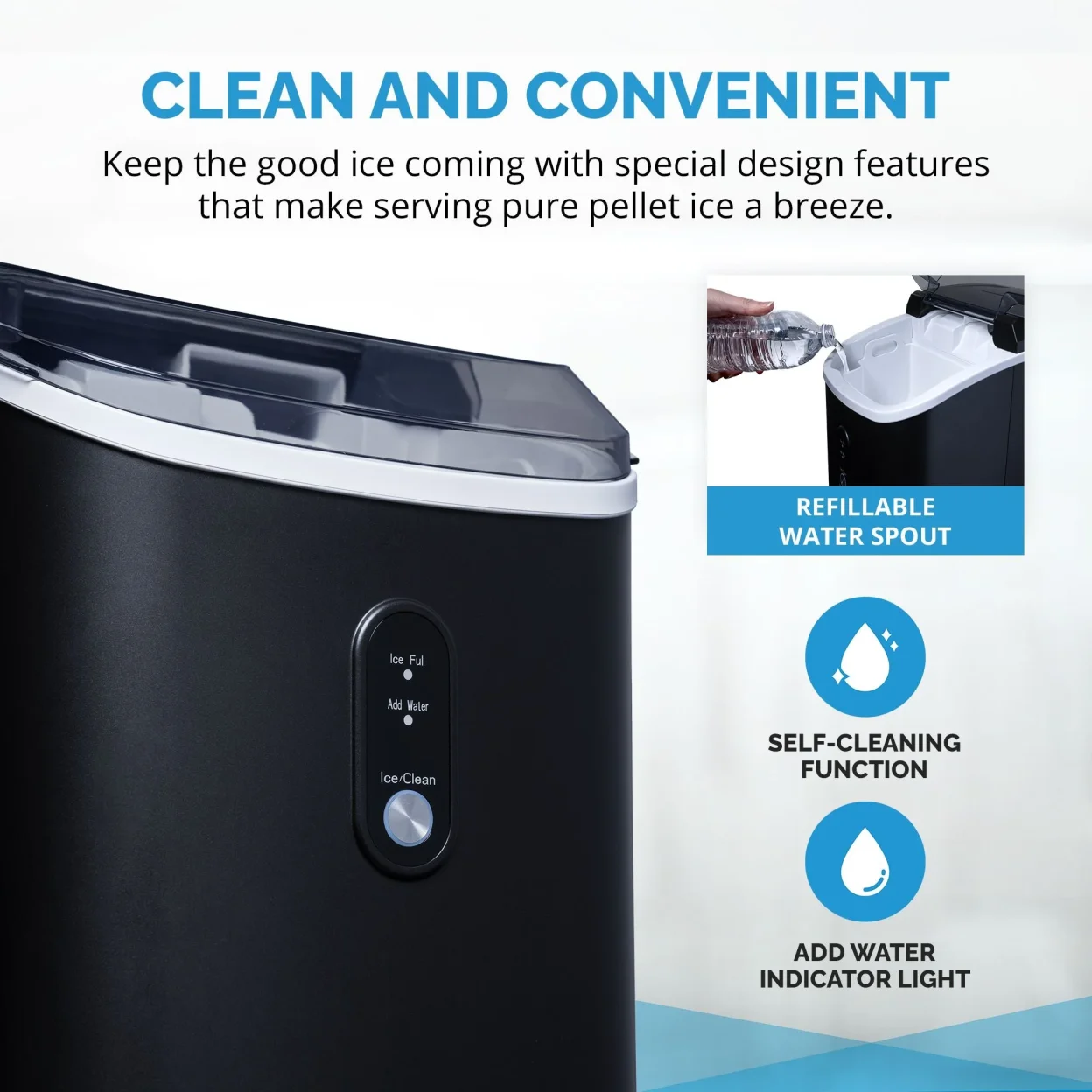 Newair 26 lbs. Countertop Nugget Ice Maker, Large Ice Viewing Window, Self-Cleaning Button and Easy-Pour Waterspout, Perfect for Cocktails, Smoothies, Soda and More