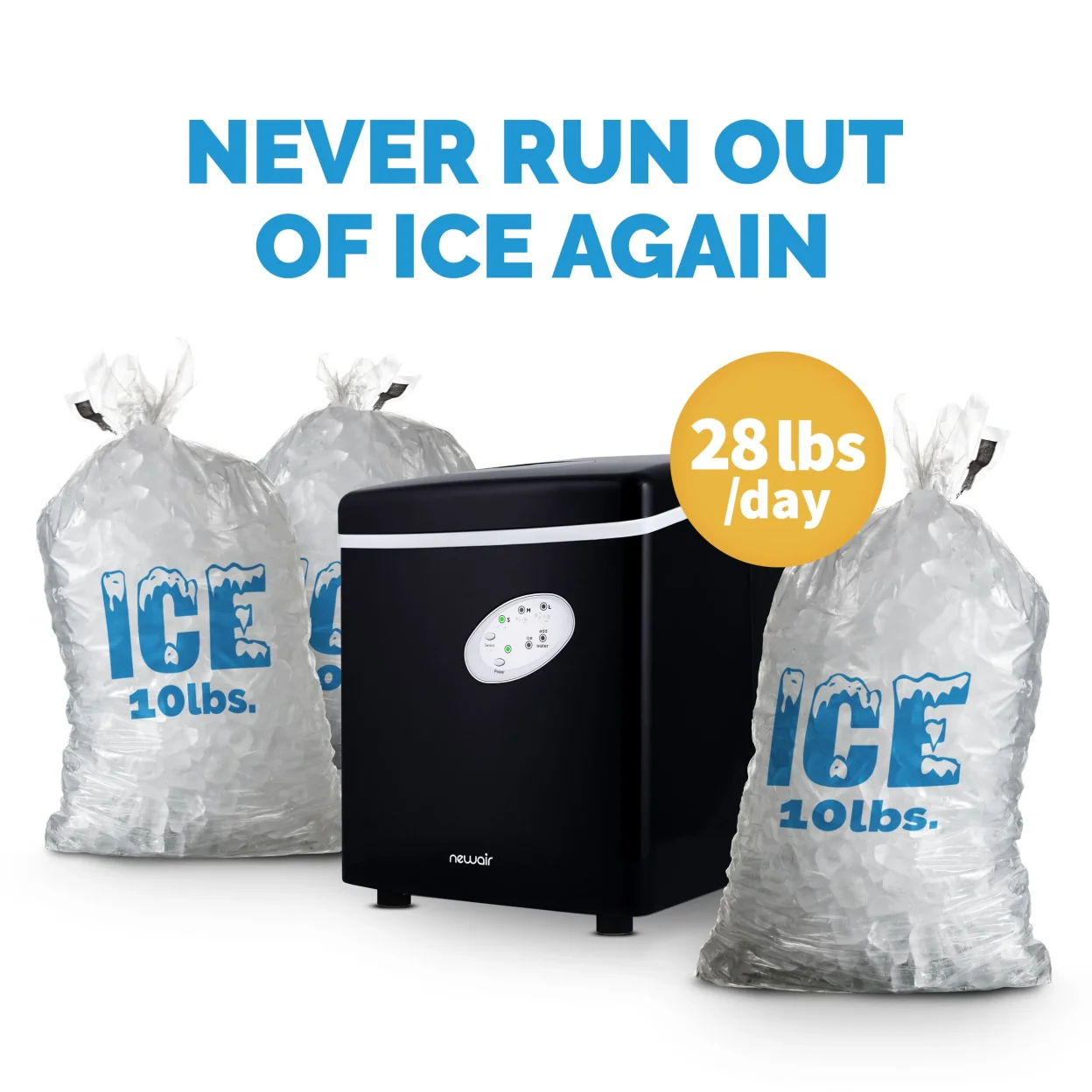 Newair Countertop Ice Maker, 28 lbs. of Ice a Day, 3 Ice Sizes, BPA-Free Parts