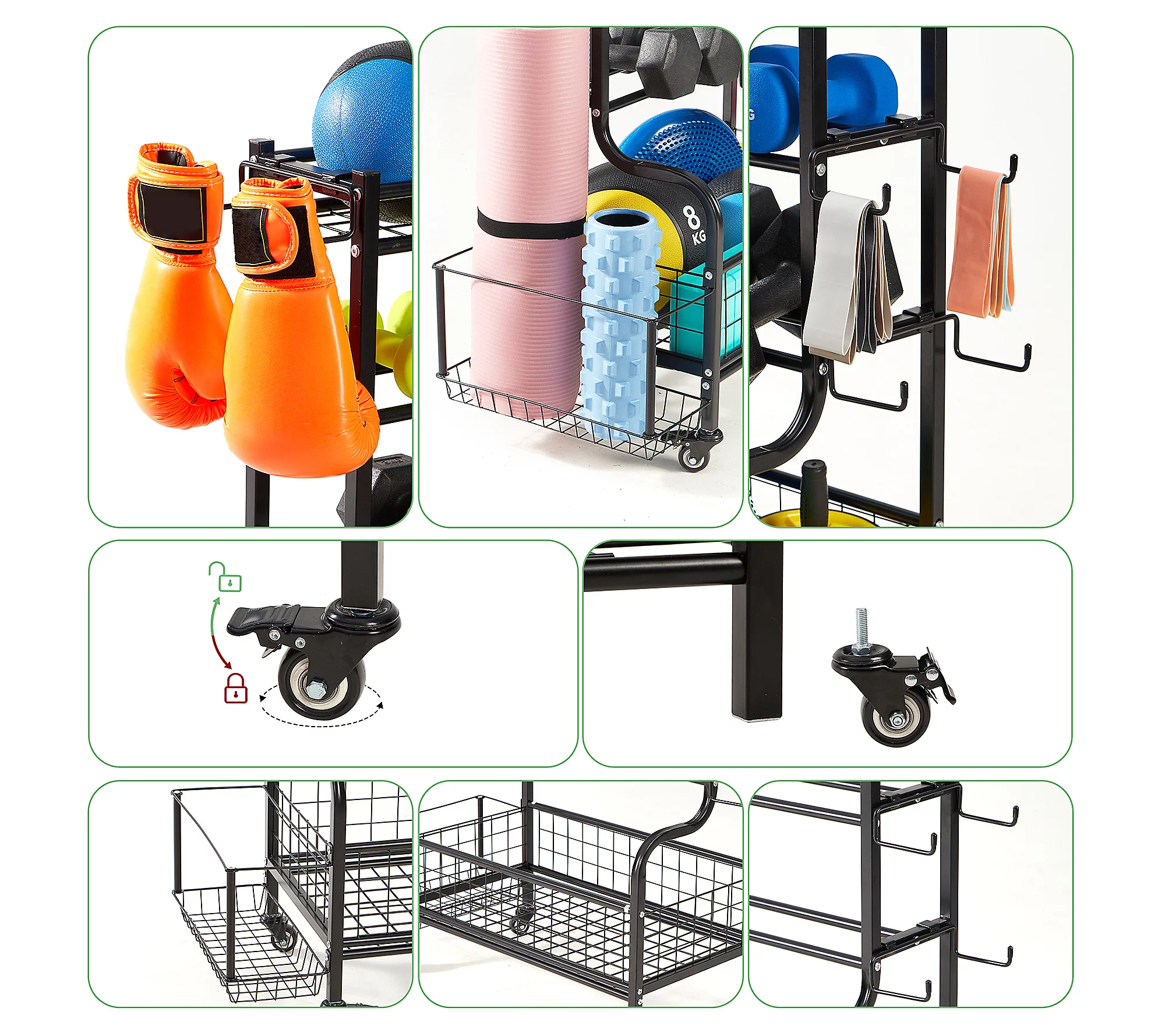 LUGO Heavy-Duty Dumbbell Storage Rack with Wheels and Hooks