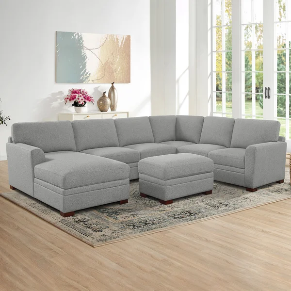 Thomasville Langdon Fabric Sectional with Chaise and Storage Ottoman, Gray