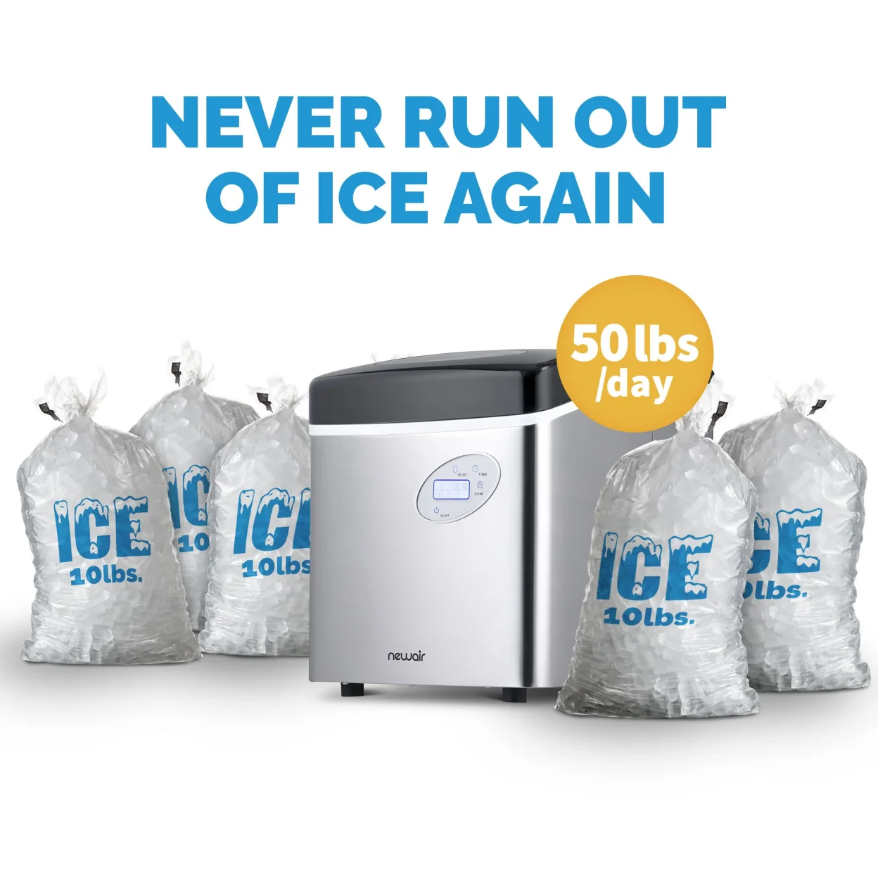 Newair Countertop Ice Maker, 50 lbs. of Ice a Day, 3 Ice Sizes and Easy to Clean BPA-Free Parts