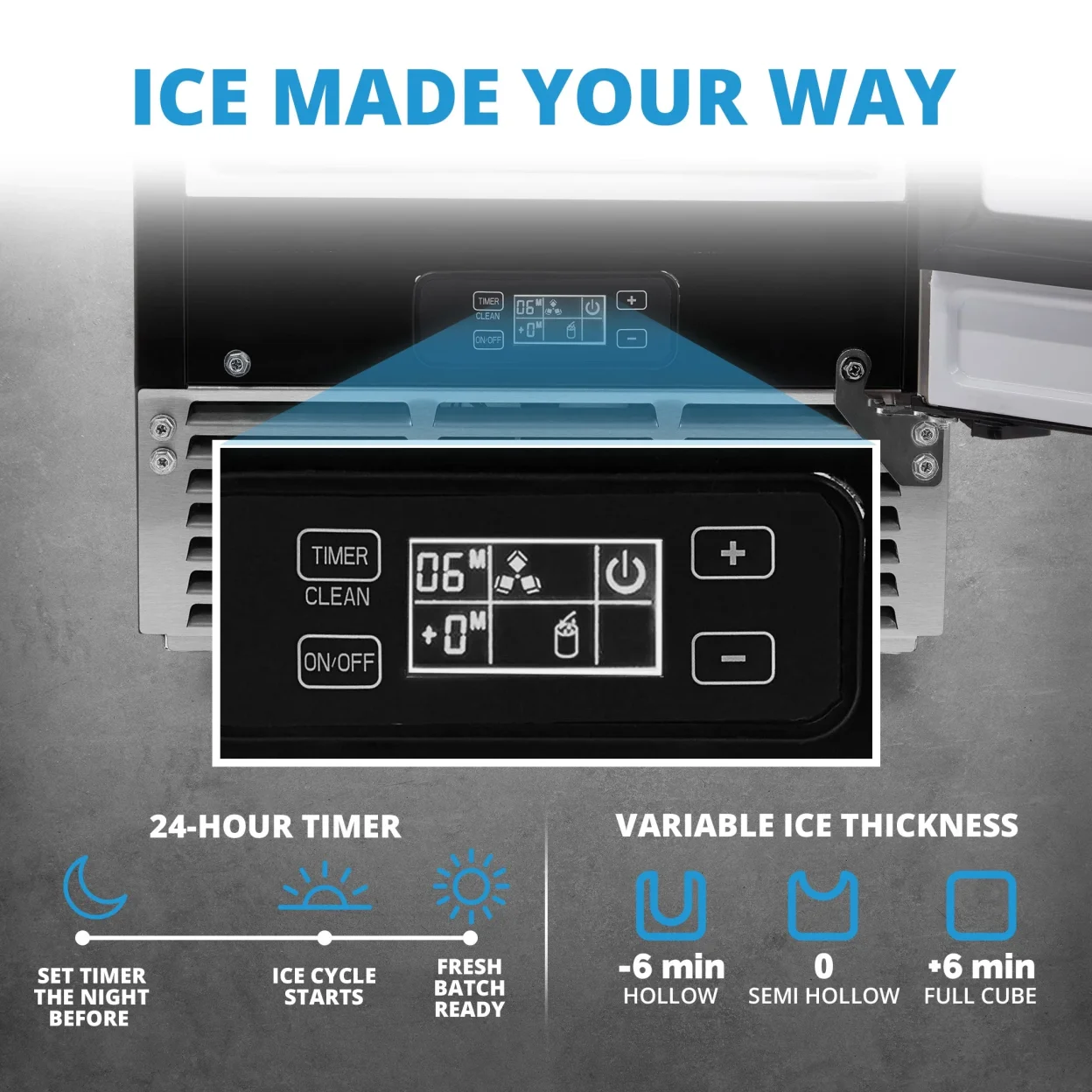 Newair 15” Undercounter 80lb lbs. Daily Clear Ice Cube Maker Machine, Built-in or Freestanding Design, 40 Cubes ready in 15-30 Mins, Fingerprint Resistant Door, Self-Cleaning Function, LED Controls, 24 Hr. Timer, Scoop Included, Ice Thickness Control