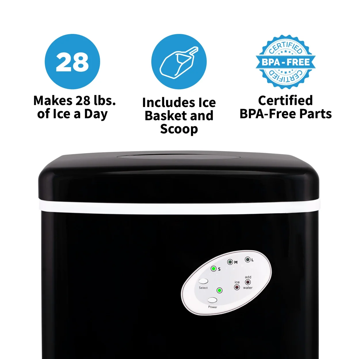 Newair Countertop Ice Maker, 28 lbs. of Ice a Day, 3 Ice Sizes, BPA-Free Parts
