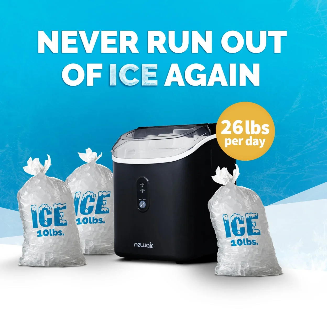 Newair 26 lbs. Countertop Nugget Ice Maker, Large Ice Viewing Window, Self-Cleaning Button and Easy-Pour Waterspout, Perfect for Cocktails, Smoothies, Soda and More